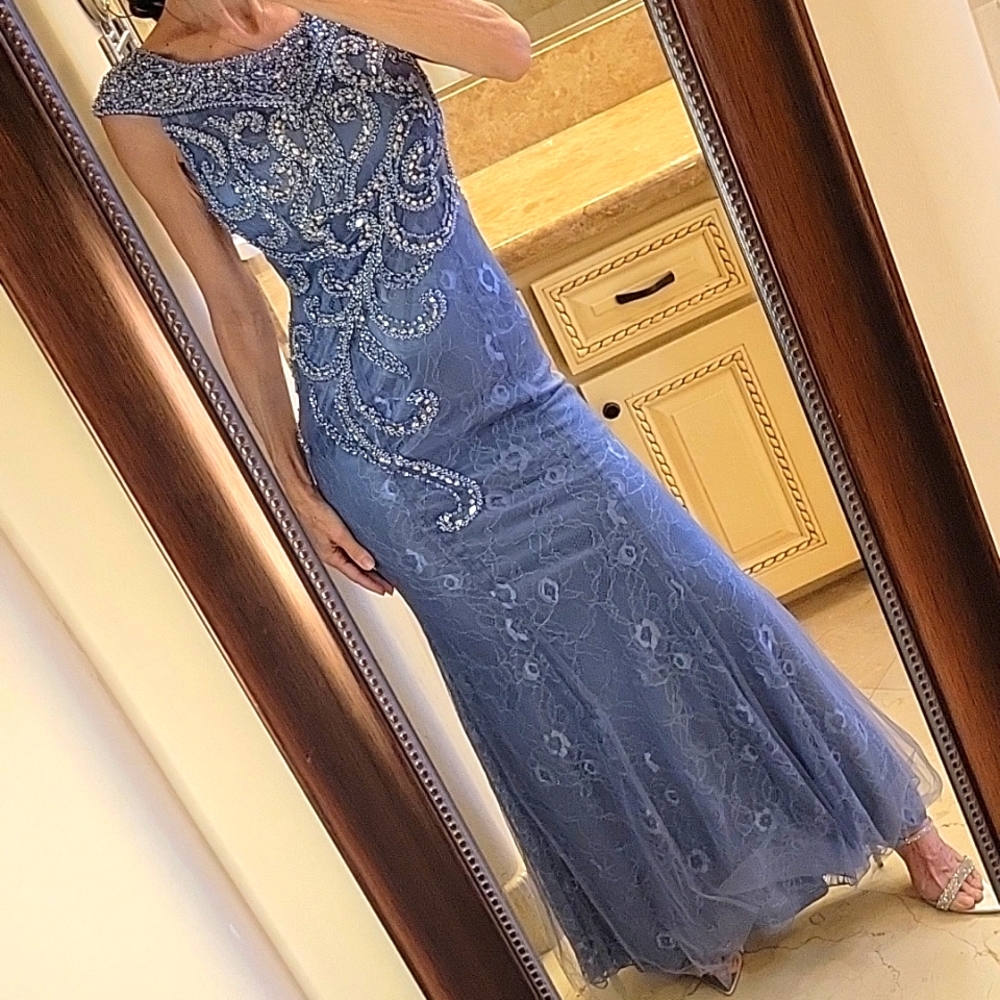 Lila Madison NY Blue/Gray Intricately Embellished Ballgown, XS